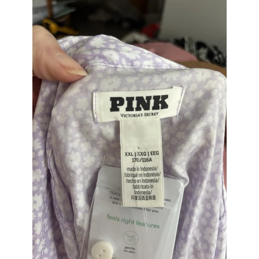 Victoria's Secret Pink Floral Pajama Top 2X Purple L/SL Button Up Tencel NWT NEW